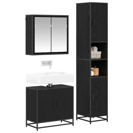 vidaXL Badkamermeubelset met opslag 3 pcs Zwart eiken 65 x 33 x 60 cm afbeelding3 - 1