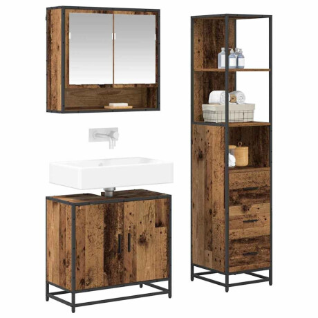 vidaXL Badkamermeubelset met lade 3 pcs Oud Hout Bewerkt hout afbeelding3 - 1