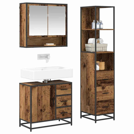vidaXL Badkamermeubelset met lade 3 pcs Oud Hout Bewerkt hout afbeelding3 - 1