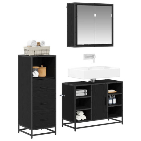 vidaXL Badkamermeubelset met lade 3 pcs Zwart eiken 80 x 33 x 60 cm afbeelding3 - 1