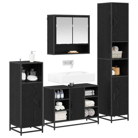 vidaXL Badkamermeubelset met plank 4 pcs Zwart Eiken Bewerkt hout afbeelding3 - 1