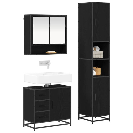 vidaXL Badkamermeubelset met opslag 3 pcs Zwart eiken 90 x 33 x 60 cm afbeelding3 - 1