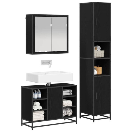 vidaXL Badkamermeubelset met opslag 3 pcs Zwart eiken 80 x 33 x 60 cm afbeelding3 - 1