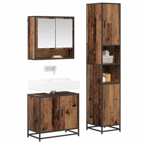vidaXL Badkamermeubelset met plank 3 pcs Oud Hout Bewerkt hout afbeelding3 - 1