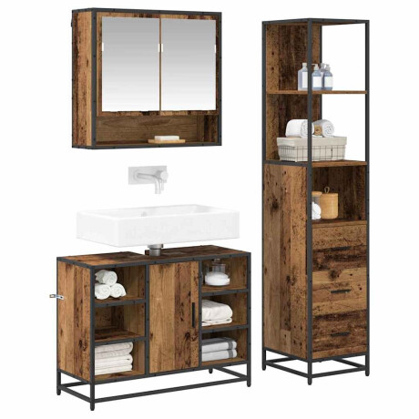 vidaXL Badkamermeubelset met lade 3 pcs Oud hout 35 x 37,5 x 166 cm afbeelding3 - 1