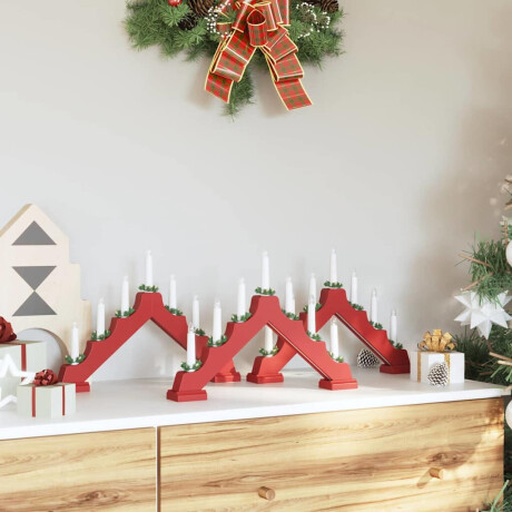 vidaXL Kerst Kaars Brug 3 pcs Rood 39.5 x 5 x 29 cm Massief grenenhout afbeelding3 - 1