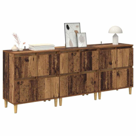 vidaXL Dressoirs 3 pcs Oud Hout 60 x 35 x 70 cm Bewerkt hout afbeelding3 - 1