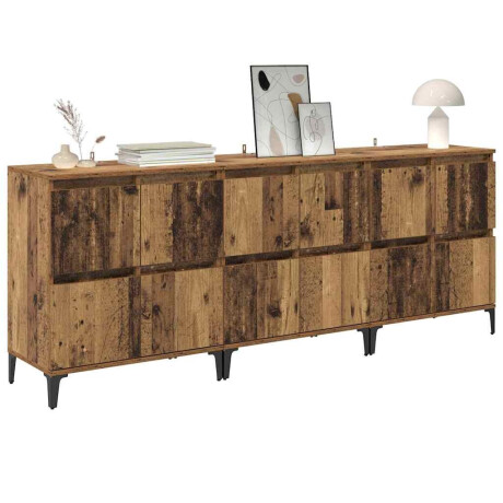 vidaXL Dressoirs 3 pcs Oud Hout 60 x 35 x 70 cm Bewerkt hout afbeelding3 - 1