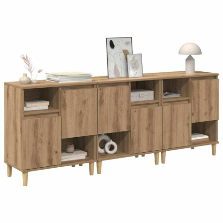 vidaXL Dressoirs 3 pcs Artisan Eiken 60 x 35 x 70 cm Bewerkt hout afbeelding3 - 1