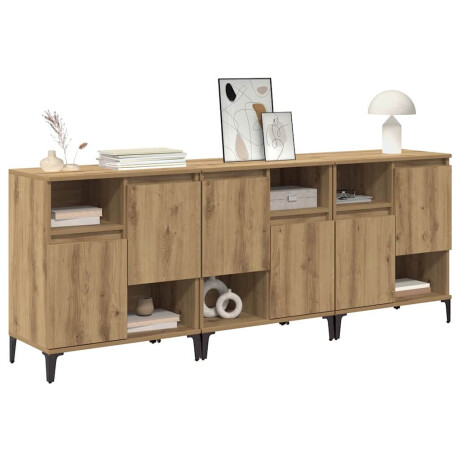 vidaXL Dressoirs 3 pcs Artisan Eiken 60 x 35 x 70 cm Bewerkt hout afbeelding3 - 1