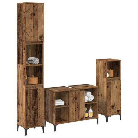 vidaXL Badkamermeubelset met plank 3 pcs Oud hout Bewerkt hout afbeelding3 - 1
