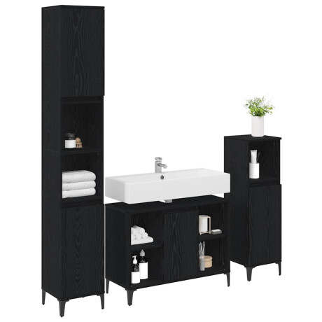 vidaXL Badkamermeubelset met plank 3 stuks Zwart eiken Bewerkt hout afbeelding3 - 1