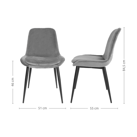 Amelie velvet eetkamerstoel grijs - metalen onderstel afbeelding3 - 1
