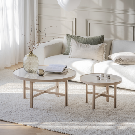 Marsden ronde houten salontafel met beige keramieken blad - Ø 90 cm afbeelding3 - 1