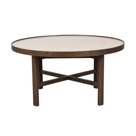 Marsden ronde houten salontafel bruin met beige keramieken tafelblad - Ø 90 cm afbeelding3 - 1