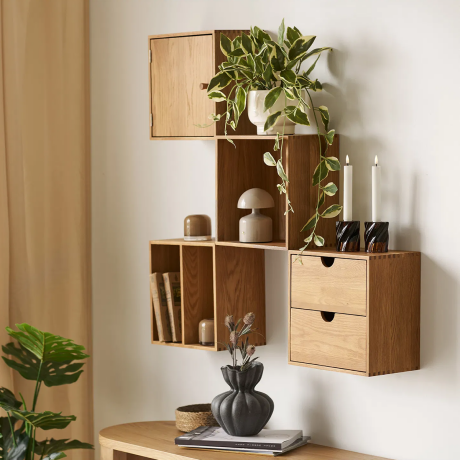 Abigail vierkante eikenhouten dichte wandkast met deur naturel - 30 x 30 cm afbeelding3 - 1