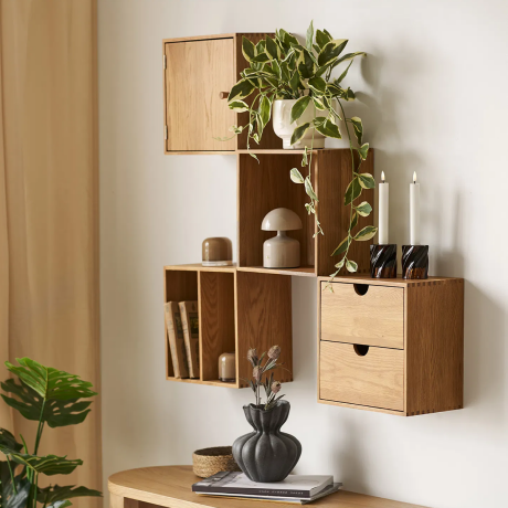 Abigail vierkante eikenhouten wandkast met twee lades- 30 x 30 cm afbeelding3 - 1