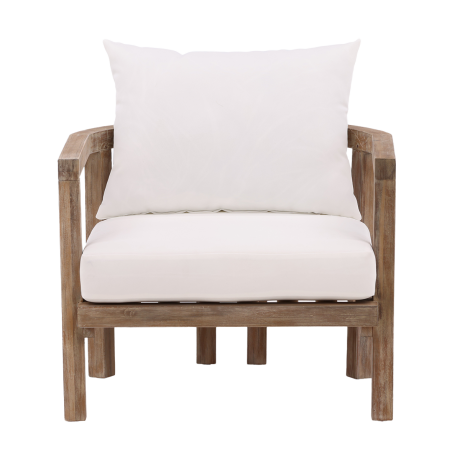 Elio acacia houten tuin lounge fauteuil naturel - met witte zitkussens afbeelding3 - 1