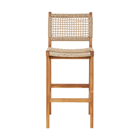 Elodie houten tuin barkruk met rotan zitting naturel - 60 cm afbeelding3 - 1