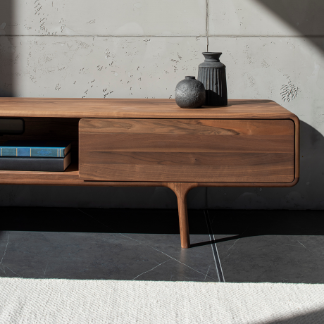 Fawn lowboard 2 drawers houten tv meubel walnut - 220 x 45 cm afbeelding3 - 1