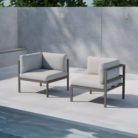 Glen aluminium modulair tuin hoekelement taupe met beige zitkussens - 74 x 65 cm afbeelding3 - 1