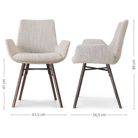 Nena-Eef eetkamerstoel beige gemêleerd - walnoot houten onderstel afbeelding3 - 1