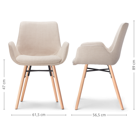 Nena-Eef eetkamerstoel beige - houten onderstel - set van 2 afbeelding3 - 1