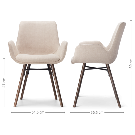 Nena-Eef eetkamerstoel beige - walnoot houten onderstel - set van 2 afbeelding3 - 1