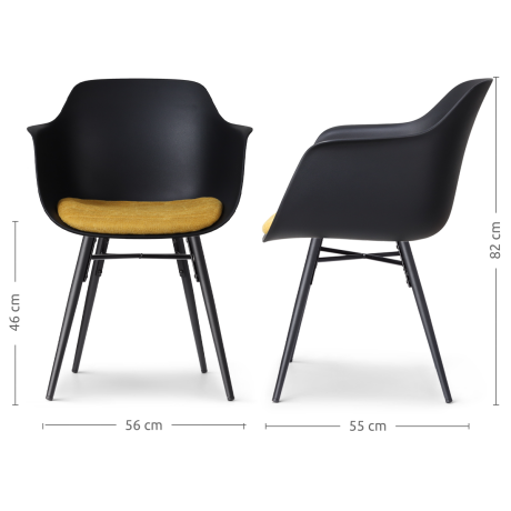 Nena-Liz eetkamerstoel zwart met okergeel zitkussen - zwart houten onderstel afbeelding3 - 1