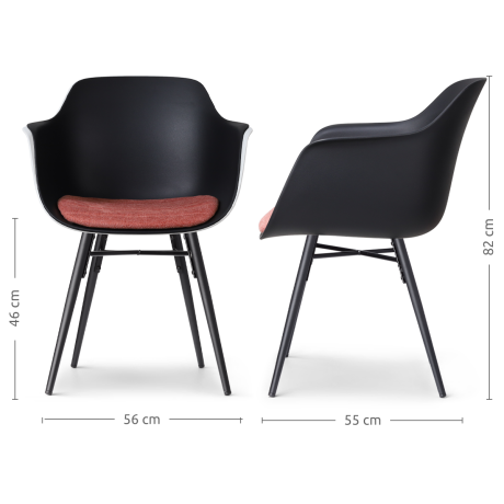 Nena-Liz eetkamerstoel zwart met terracotta rood zitkussen - zwart houten onderstel afbeelding3 - 1