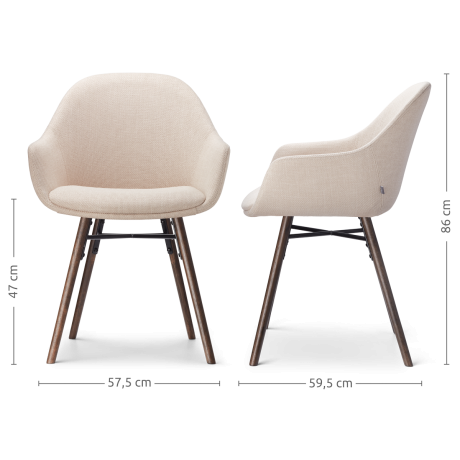 Nena-Mae eetkamerstoel beige - walnoot houten onderstel - set van 2 afbeelding3 - 1