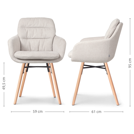 Nena-Mia eetkamerstoel beige - houten onderstel - set van 2 afbeelding3 - 1