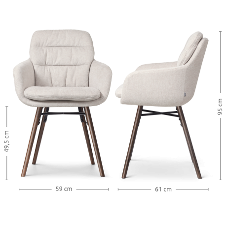 Nena-Mia eetkamerstoel beige - walnoot houten onderstel - set van 2 afbeelding3 - 1