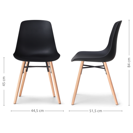 Nena-Pip eetkamerstoel zwart - houten onderstel - set van 2 afbeelding3 - 1