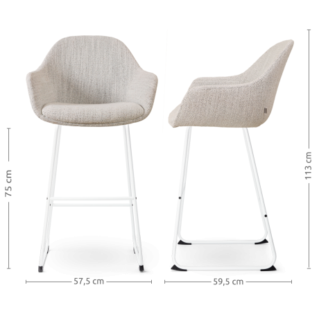 Nino-Mae barkruk beige gemêleerd - wit onderstel - 75 cm afbeelding3 - 1