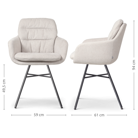 Noa-Mia eetkamerstoel beige - zwart onderstel - set van 2 afbeelding3 - 1