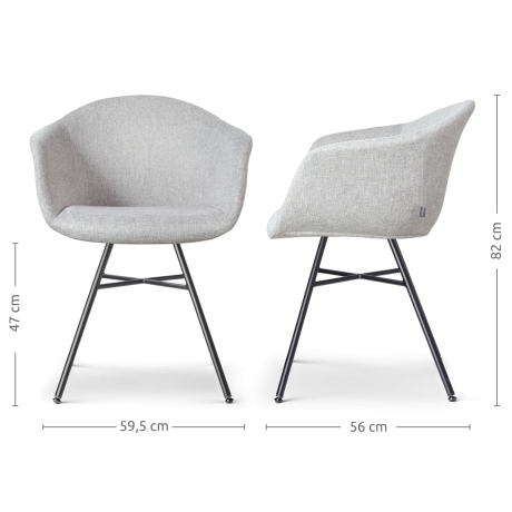 Noa-Otis eetkamerstoel lichtgrijs - zwart onderstel - set van 2 afbeelding3 - 1