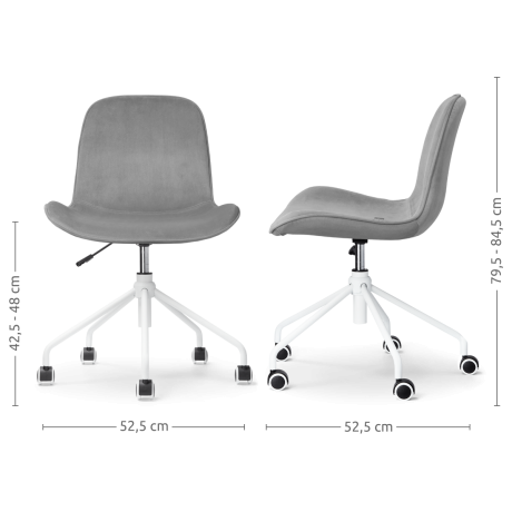 Nola-Fé draaibare eetkamerstoel velvet grijs - wit onderstel - set van 2 afbeelding3 - 1