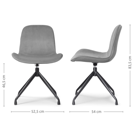 Nola-Fé draaibare eetkamerstoel velvet grijs - zwart onderstel - set van 2 afbeelding3 - 1
