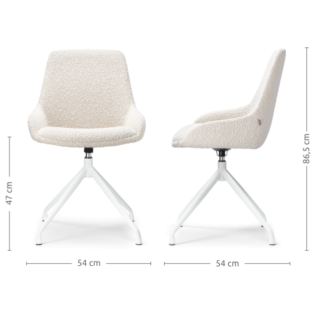 Nola-Isa draaibare eetkamerstoel bouclé beige - wit onderstel - set van 2 afbeelding3 - 1