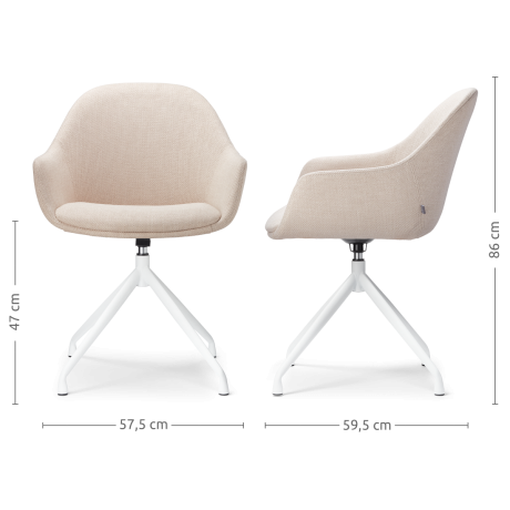 Nola-Mae draaibare eetkamerstoel beige - wit onderstel - set van 2 afbeelding3 - 1