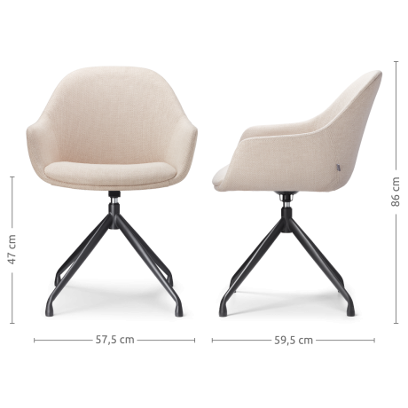 Nola-Mae draaibare eetkamerstoel beige - zwart onderstel - set van 2 afbeelding3 - 1