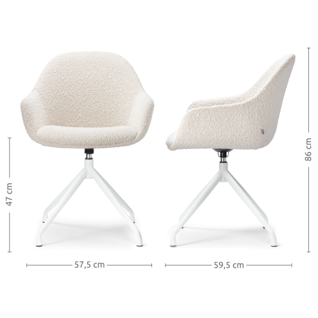 Nola-Mae draaibare eetkamerstoel bouclé beige - wit onderstel - set van 2 afbeelding3 - 1