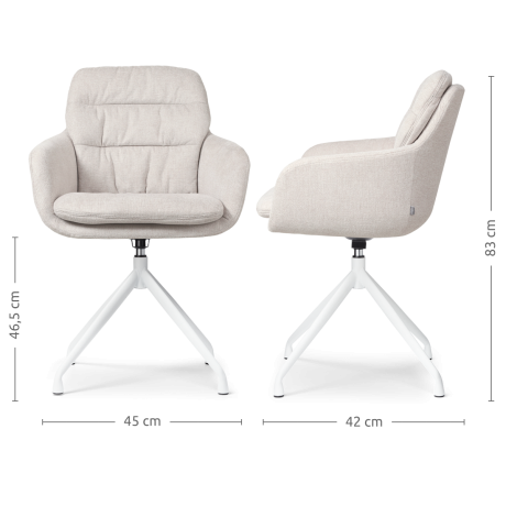 Nola-Mia draaibare eetkamerstoel beige  - wit onderstel - set van 2 afbeelding3 - 1