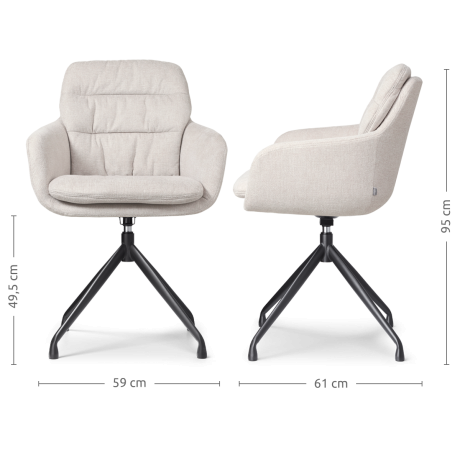 Nola-Mia draaibare eetkamerstoel beige - zwart onderstel - set van 2 afbeelding3 - 1