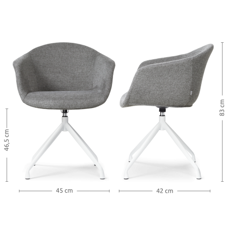 Nola-Otis draaibare eetkamerstoel donkergrijs - wit onderstel - set van 2 afbeelding3 - 1