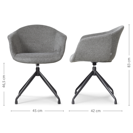 Nola-Otis draaibare eetkamerstoel donkergrijs - zwart onderstel - set van 2 afbeelding3 - 1