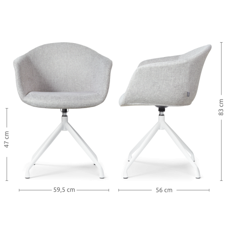 Nola-Otis draaibare eetkamerstoel lichtgrijs - wit onderstel - set van 2 afbeelding3 - 1