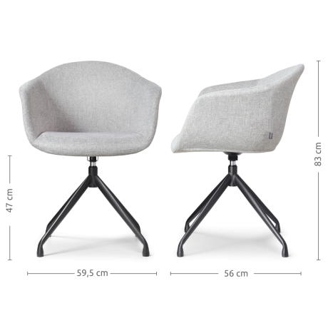 Nola-Otis draaibare eetkamerstoel lichtgrijs - zwart onderstel - set van 2 afbeelding3 - 1