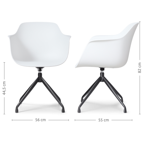 Nola-Puk draaibare eetkamerstoel wit - zwart onderstel - set van 2 afbeelding3 - 1